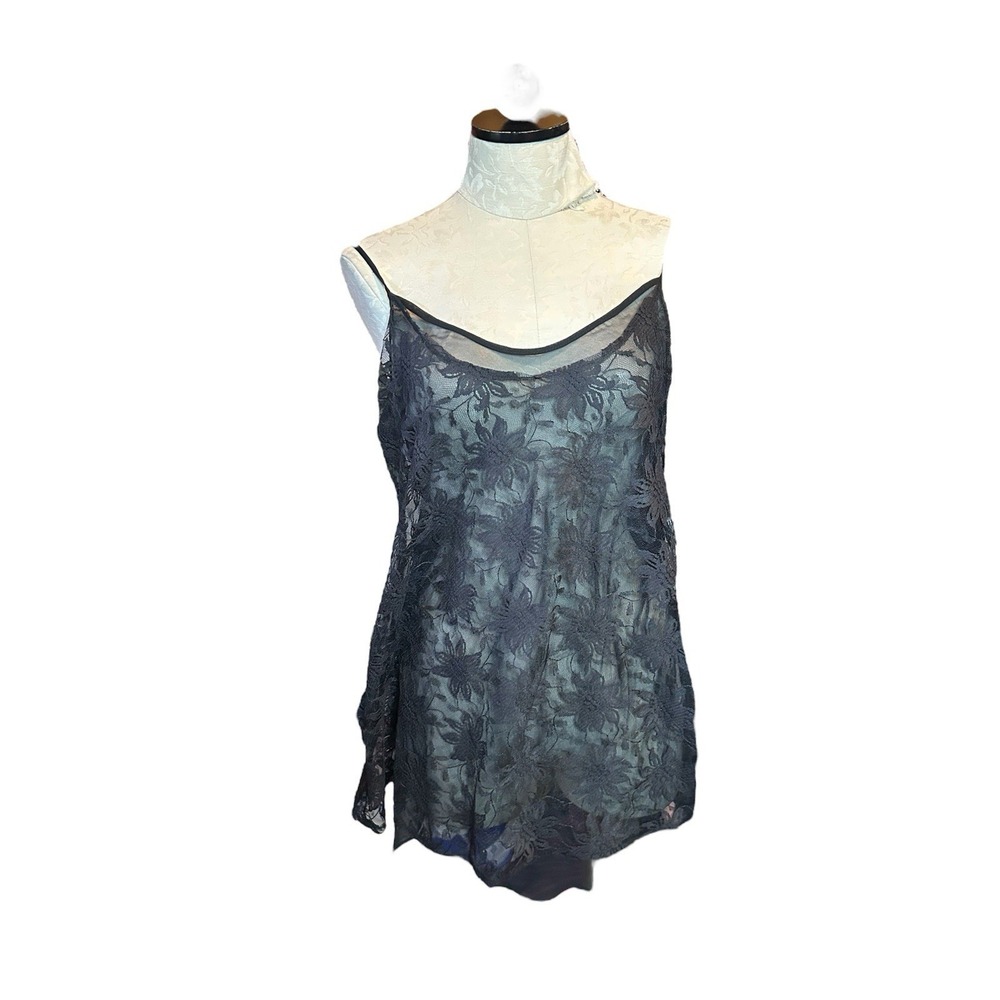 VTG Victoria's Secret Goldโ Label Floral Lace Babydoll Slip Dress Sz S Black